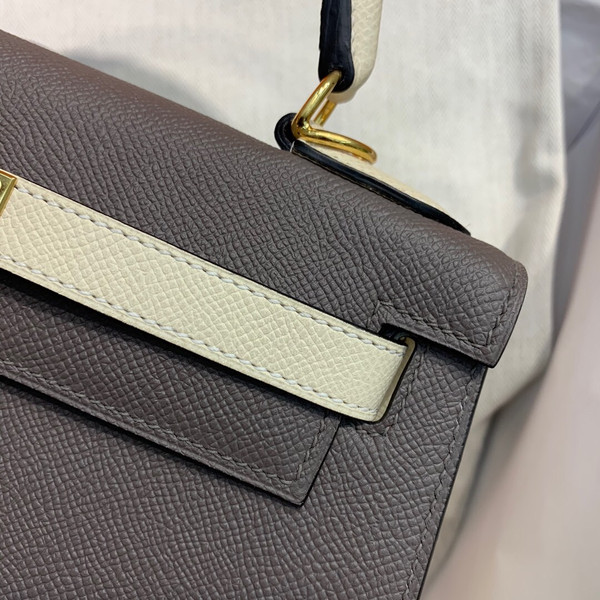 Hermes Special Order Horseshoe Bi-Colours Etain / Craie Kelly 28 cm Epsom Gold Hardware