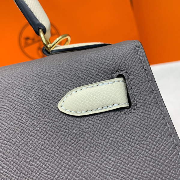 Hermes Special Order Horseshoe Bi-Colours Etain / Craie Kelly 28 cm Epsom Gold Hardware