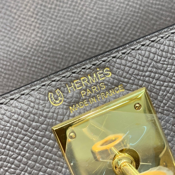 Hermes Special Order Horseshoe Bi-Colours Etain / Craie Kelly 28 cm Epsom Gold Hardware