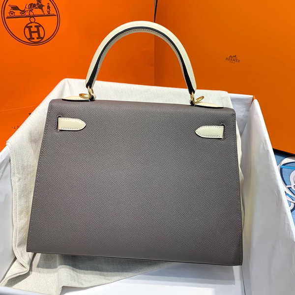 Hermes Special Order Horseshoe Bi-Colours Etain / Craie Kelly 28 cm Epsom Gold Hardware