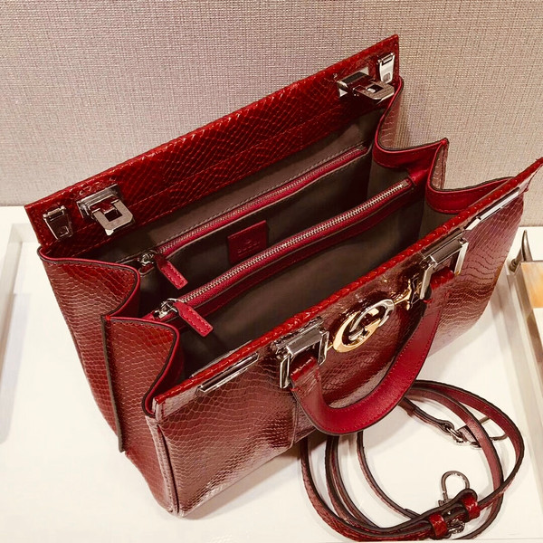 Gucci Red Zumi snakeskin medium top handle bag