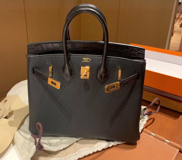 Hermès Black Matte Alligator/Togo Birkin Touch 25cm Gold Hardware