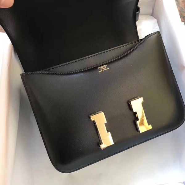Hermès Black Box Leather Constance 23cm
