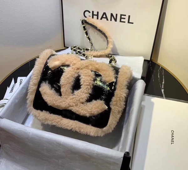 Chanel Shiny Crumpled Flap Bag Balck & Beige