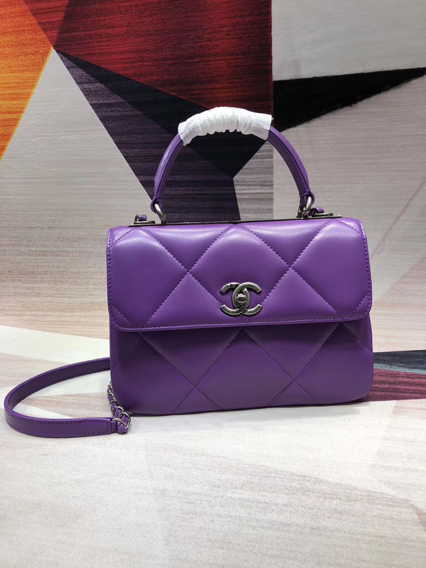 Chanel Small Flap Bag With Top Handle A92236 Purple