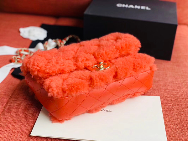Chanel Shearling Lambskin Flap Bag Bright Red
