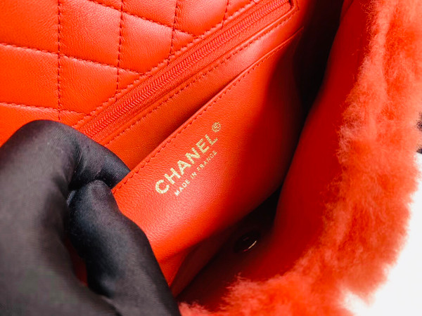 Chanel Shearling Lambskin Flap Bag Bright Red