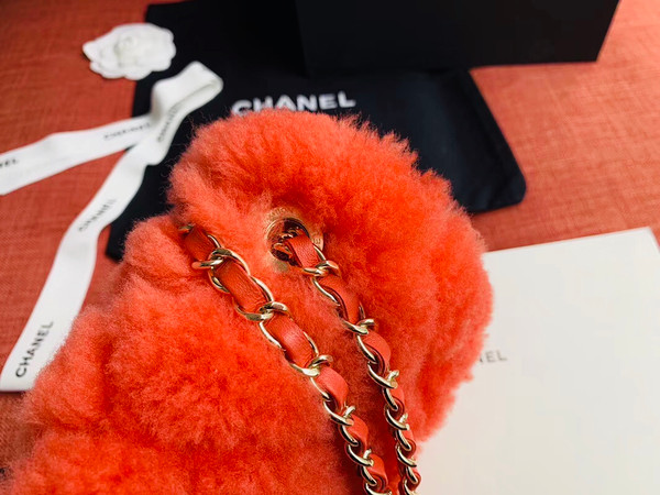 Chanel Shearling Lambskin Flap Bag Bright Red