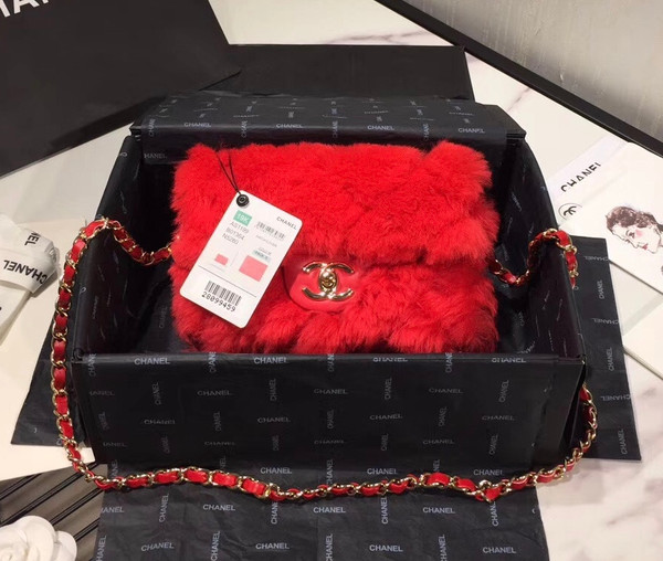 Chanel Small Shearling Lambskin Flap Bag Bright Red