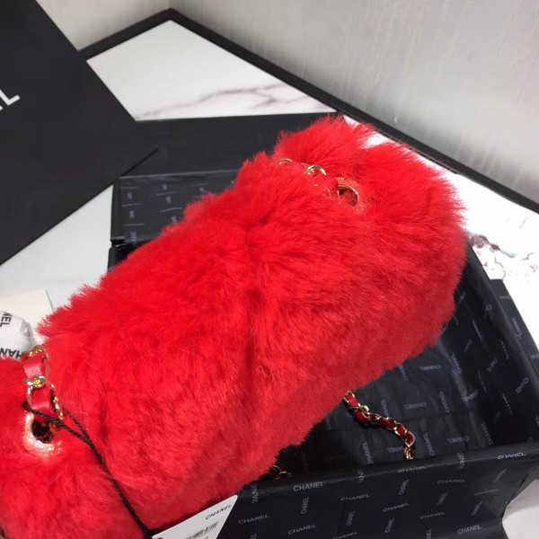 Chanel Small Shearling Lambskin Flap Bag Bright Red