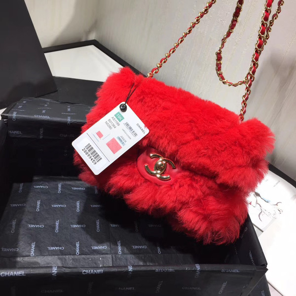 Chanel Small Shearling Lambskin Flap Bag Bright Red