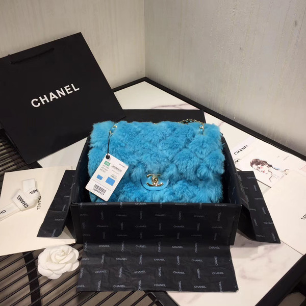 Chanel Shearling Lambskin Flap Bag  Blue