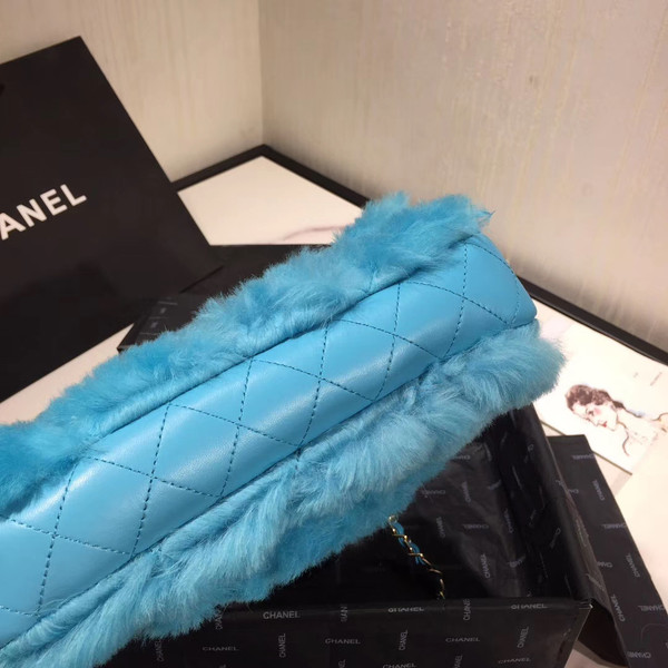 Chanel Shearling Lambskin Flap Bag  Blue