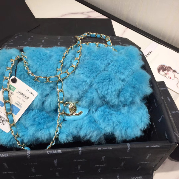 Chanel Shearling Lambskin Flap Bag  Blue