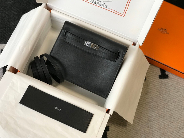 Hermes Black Kelly Danse Bag Evercolour Leather Palladium Hardware