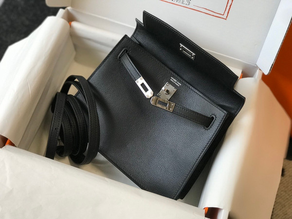 Hermes Black Kelly Danse Bag Evercolour Leather Palladium Hardware
