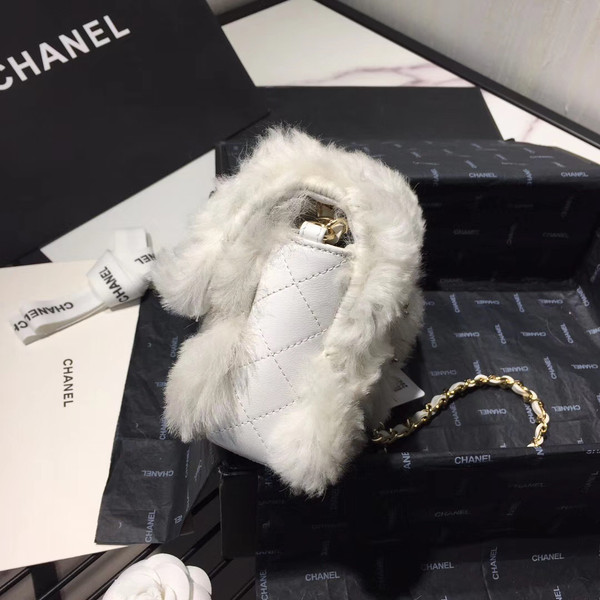 Chanel Small Shearling Lambskin Flap Bag White