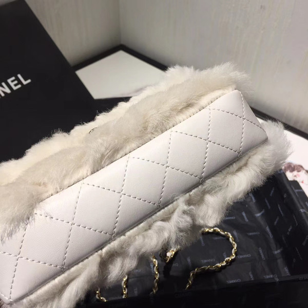 Chanel Small Shearling Lambskin Flap Bag White