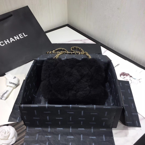 Chanel Small Shearling Lambskin Flap Bag Black