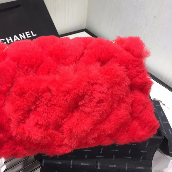 Chanel Shearling Lambskin Flap Bag Red