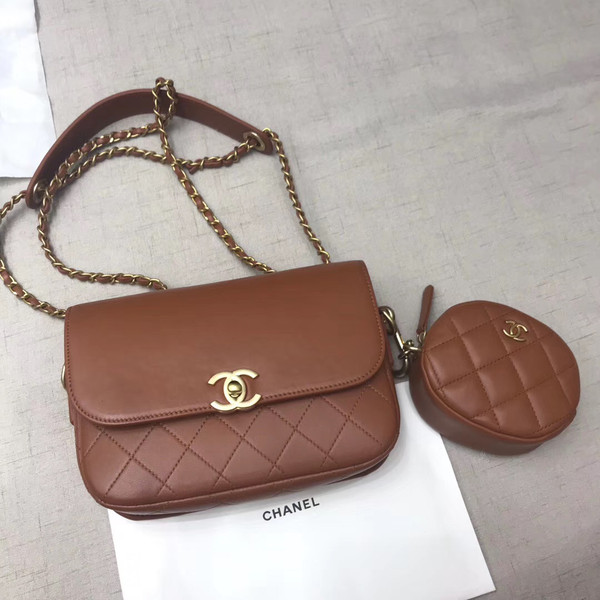 CHANEL Flap Bag & Coin Purse Beige