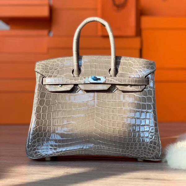 Hermes GRIS TOURTERELLE Birkin Bag 25cm Niloticus Crocodile Palladium Hardware