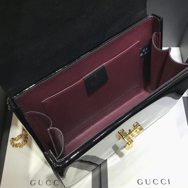 Gucci Sylvie 1969 patent leather mini top handle bag Black