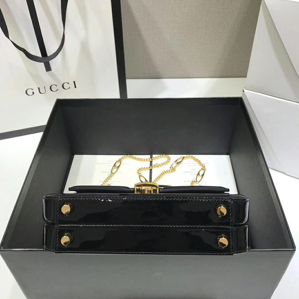 Gucci Sylvie 1969 patent leather mini top handle bag Black