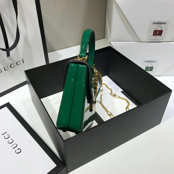 Gucci Sylvie 1969 patent leather mini top handle bag Green
