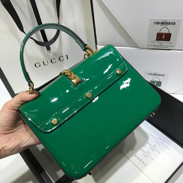 Gucci Sylvie 1969 patent leather mini top handle bag Green
