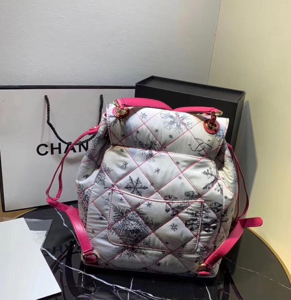 Chanel Printed Canvas  Backpack  White