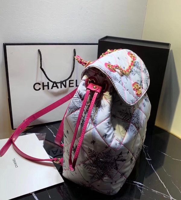 Chanel Printed Canvas  Backpack  White