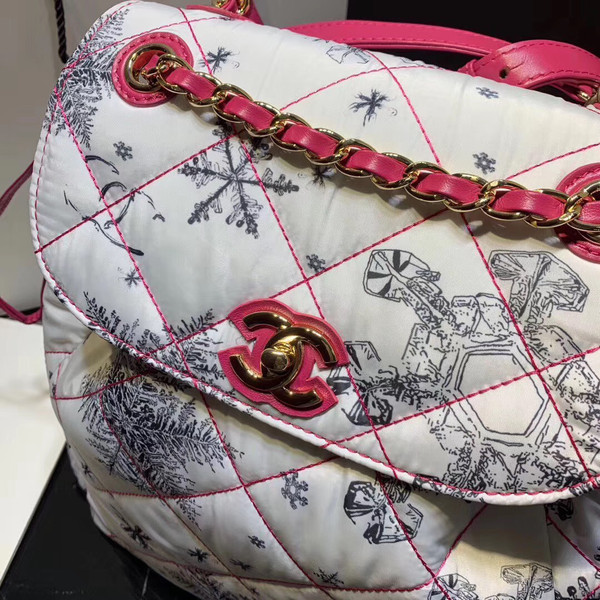 Chanel Printed Canvas  Backpack  White