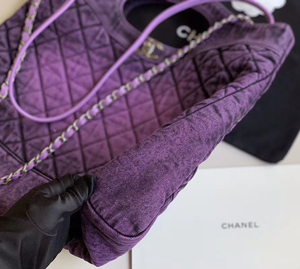 CHANEL 31 Large Denim Shopping Bag Purple