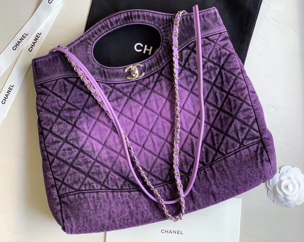 CHANEL 31 Large Denim Shopping Bag Purple