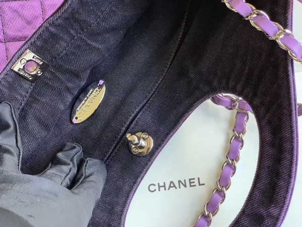 CHANEL 31 Large Denim Shopping Bag Purple