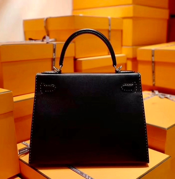 HERMES LIMITED EDITION KELLY 28 MISS YOU SELLIER UN POINT SUR DEUX NOIR BLACK MONSIEUR PALLADIUM HARDWARE