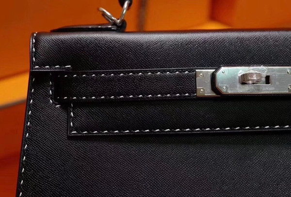 HERMES LIMITED EDITION KELLY 28 MISS YOU SELLIER UN POINT SUR DEUX NOIR BLACK MONSIEUR PALLADIUM HARDWARE