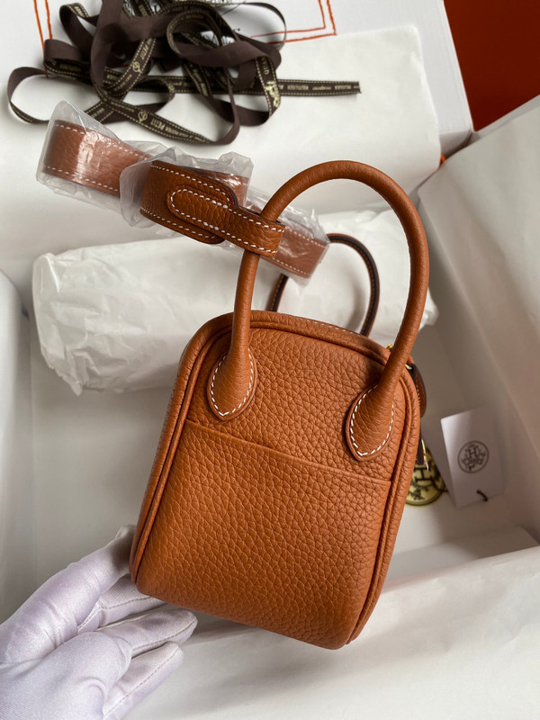 Hermes Mini Lindy 20cm Bag Gold Togo Leather Gold Hardware