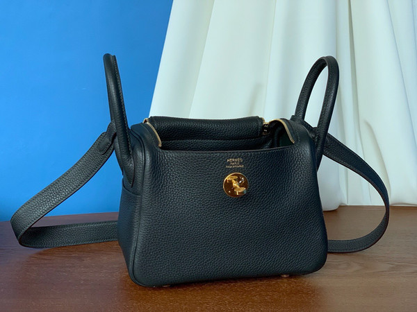 Hermes Mini Lindy 20cm Bag Vert foncé Togo Leather Gold Hardware