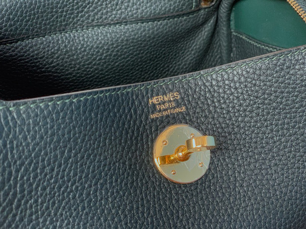 Hermes Mini Lindy 20cm Bag Vert foncé Togo Leather Gold Hardware