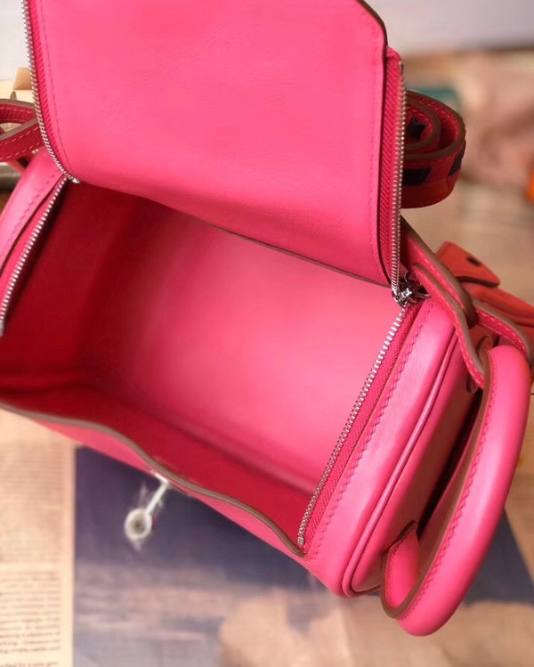 Hermes Rare  Mini Lindy 20cm Bag Fuchsia Swift Leather Palladium Hardware with rare Tressage Strap