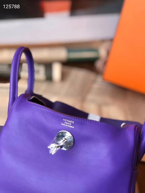 Hermes Rare  Mini Lindy 20cm Bag Violet Swift Leather Palladium Hardware with rare Tressage Strap