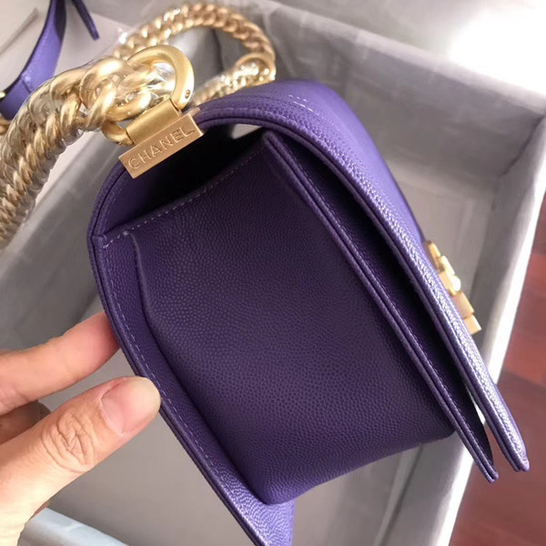 Chanel Small Purple V Stitch BOY CHANEL Handbag  with gold-tone hardware