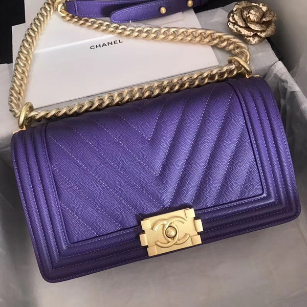 Chanel Small Purple V Stitch BOY CHANEL Handbag  with gold-tone hardware