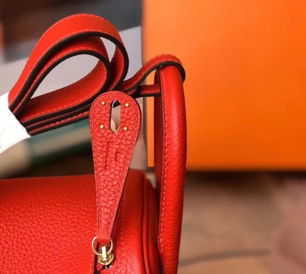 Hermes Mini Lindy 20cm Bag Red Epsom Leather Gold  Hardware