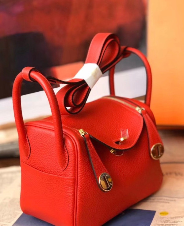 Hermes Mini Lindy 20cm Bag Red Epsom Leather Gold  Hardware