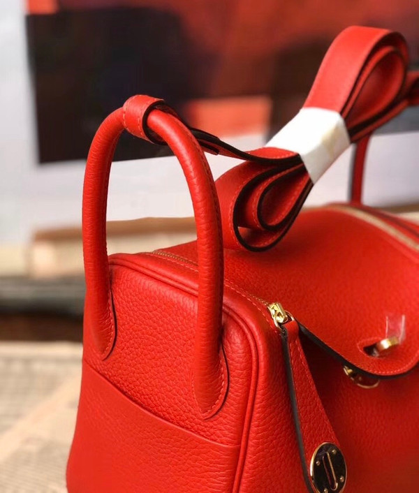 Hermes Mini Lindy 20cm Bag Red Epsom Leather Gold  Hardware