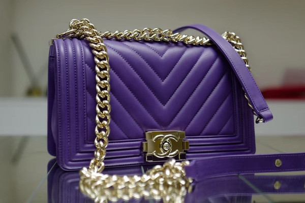 Chanel Purple Medium Chevron Boy Bag