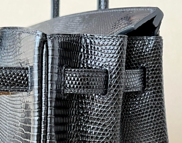 Hermes Black Lizard Birkin Bag 25cm Gold Hardware